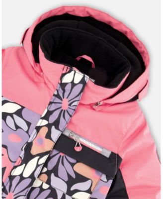 Girl One-Piece Play Snowsuit Black Retro Flower Print - Toddler|Child