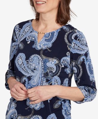 Women's Classic Puff Print Paisley Gold Foil Top