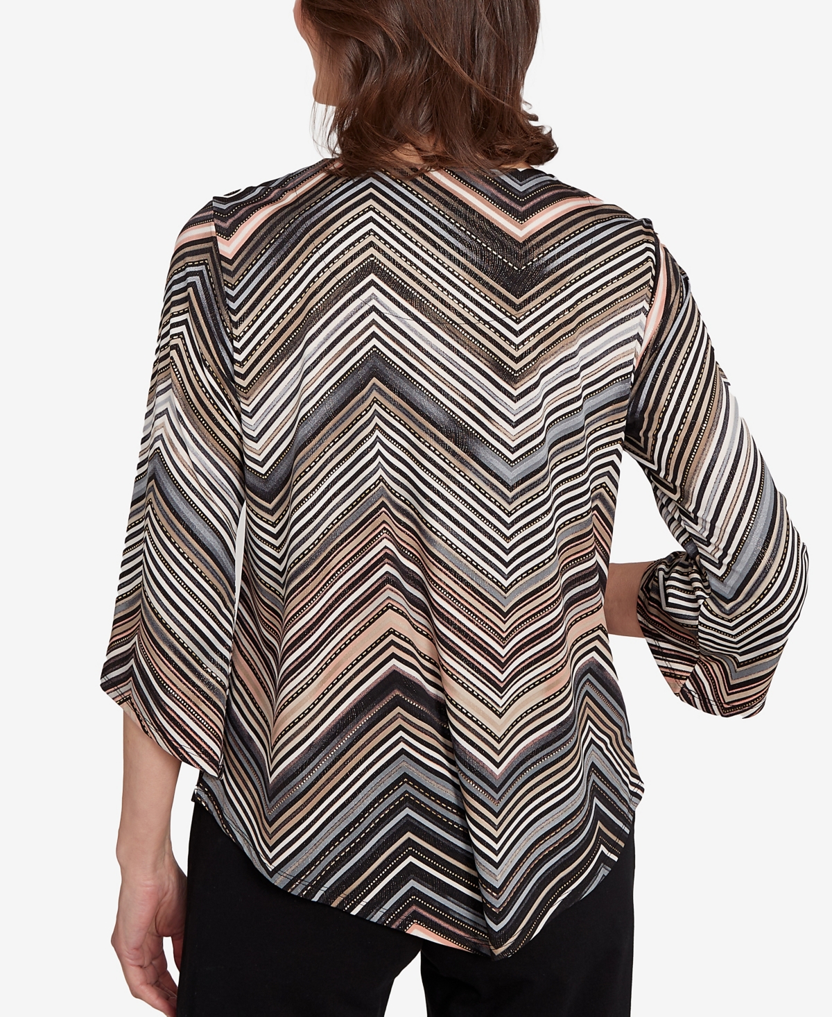 Alfred Dunner Plus Size Classic Chevron Stripe Crew Neck Top In Brown