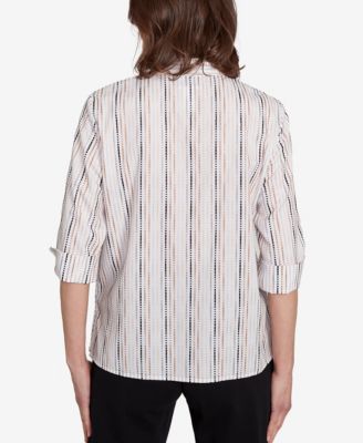 Women's Classic Mitered Textured Stripe Button Front Top