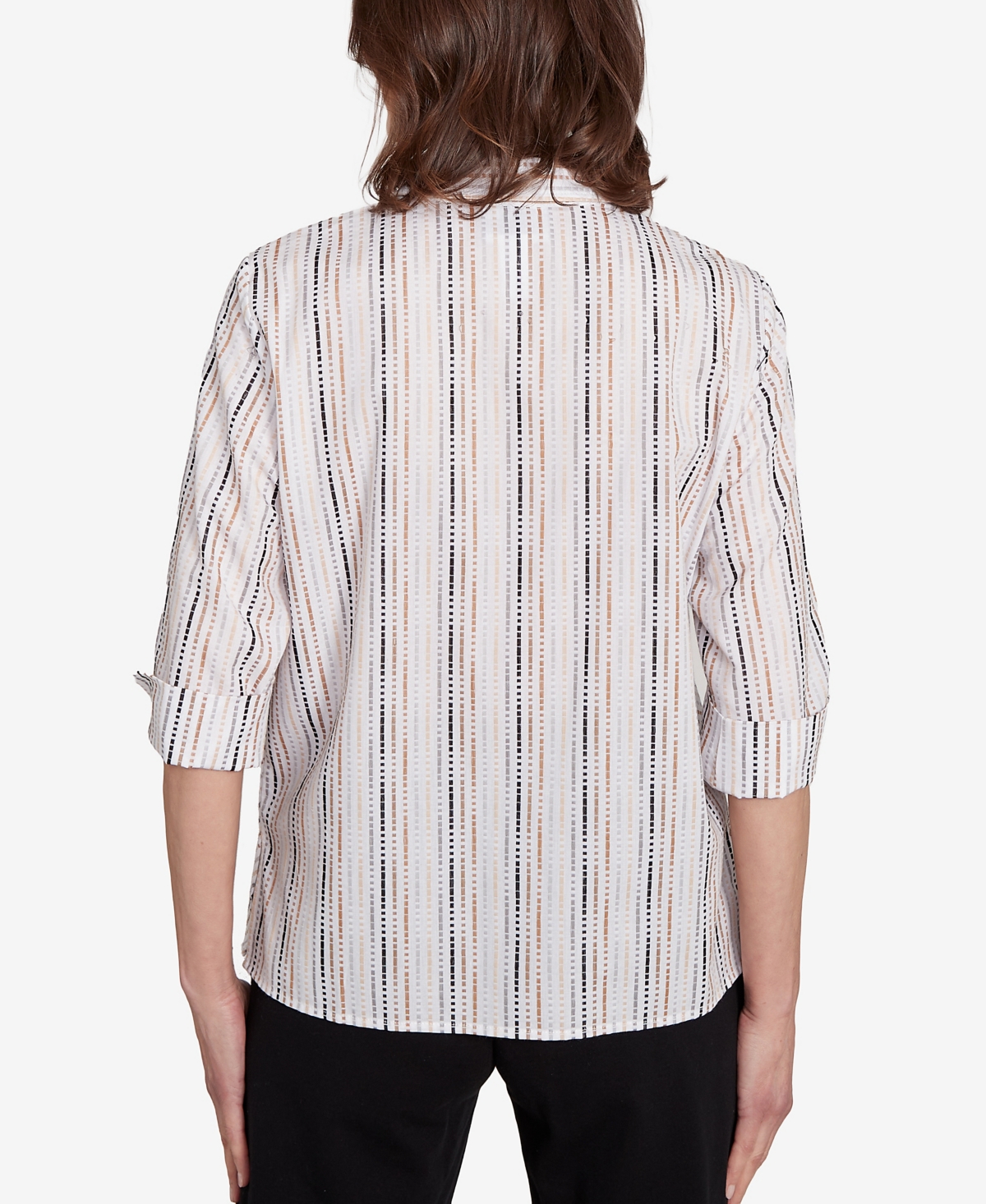 Alfred Dunner Women's Classic Mitered Textured Stripe Button Front Top