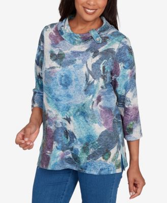 Women's Classic Floral Brushstroke Mock Neck Top