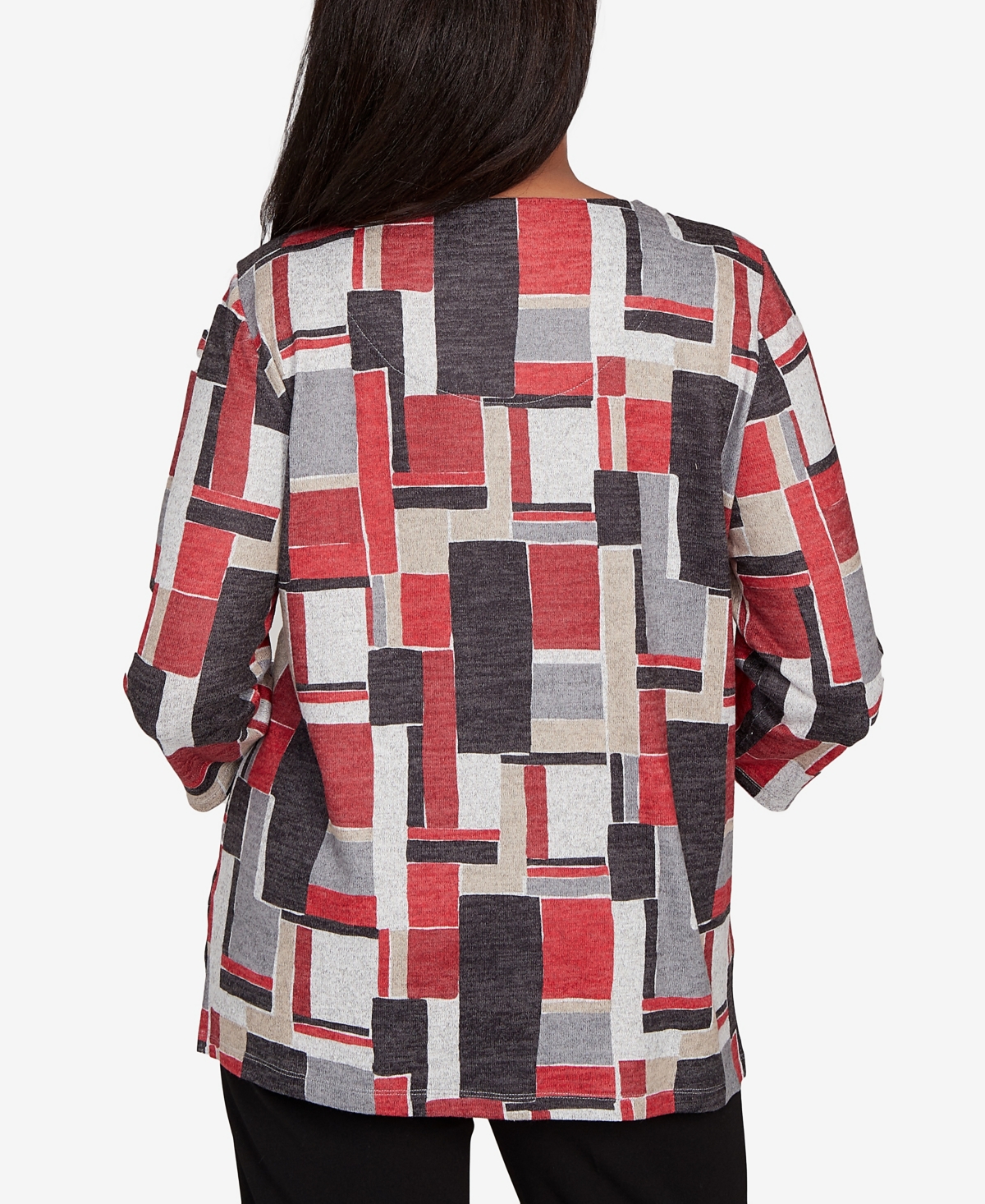 Alfred Dunner Women's Classic Color Block Split Beaded Neck Top In Multi