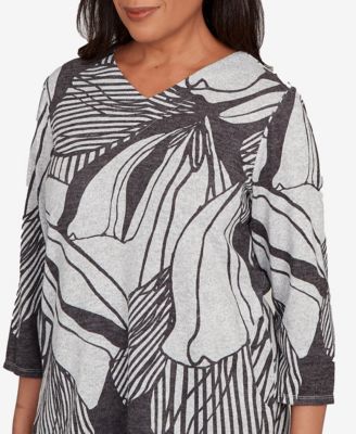 Women's Classic Abstract Floral Stripe V-Neck Top