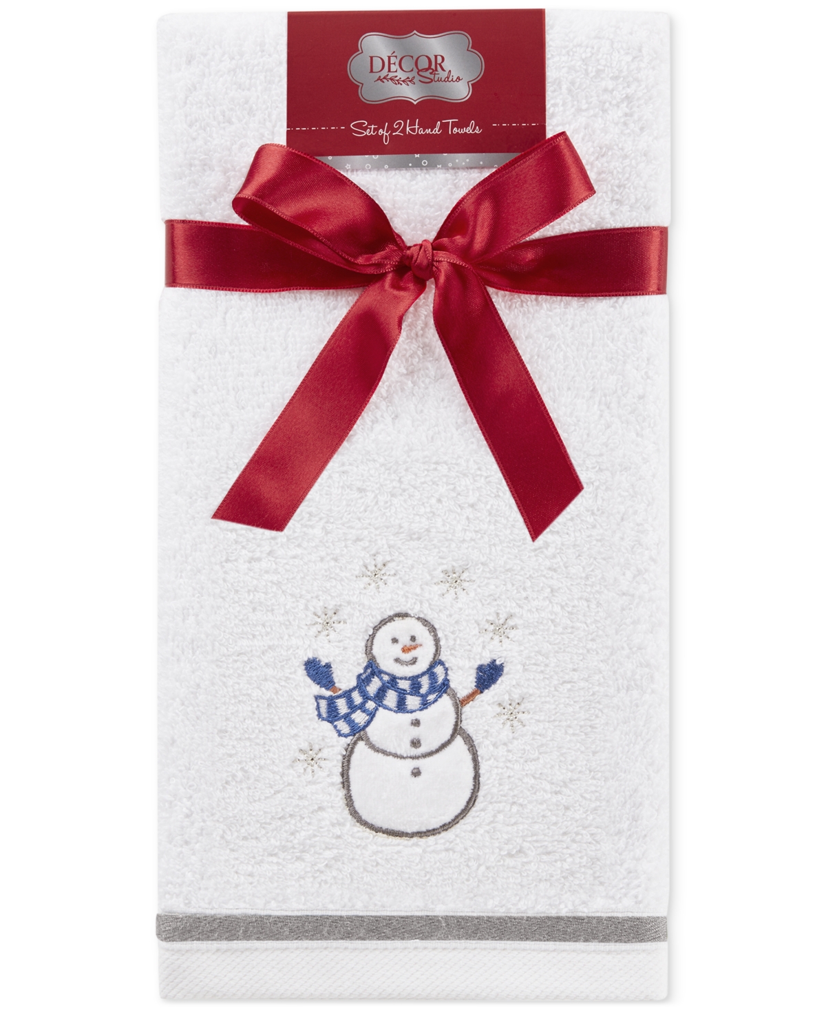 Decor Studio Holiday Snowman Turkish Cotton 2-pc. Hand Towel Set, 16" X 28" In White