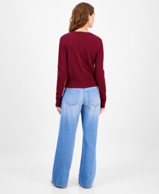 Juniors' High-Rib Button-Front Lady Cardigan