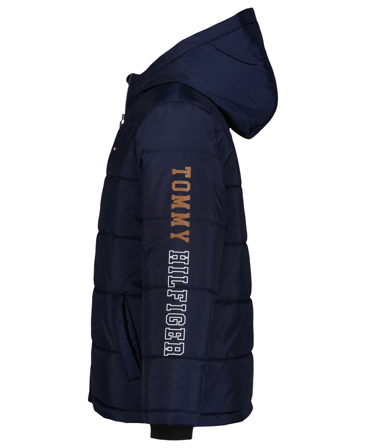 Tommy Hilfiger Big Boys Sleeve Logo Full Zip Puffer Jacket In Blue