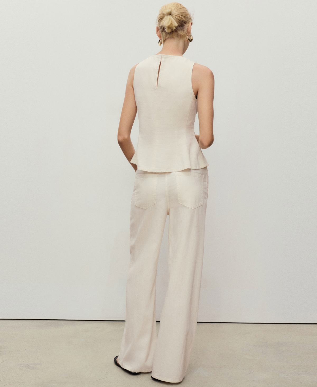Mango Wide-leg Denim Trousers With Belt Ecru In Neutral