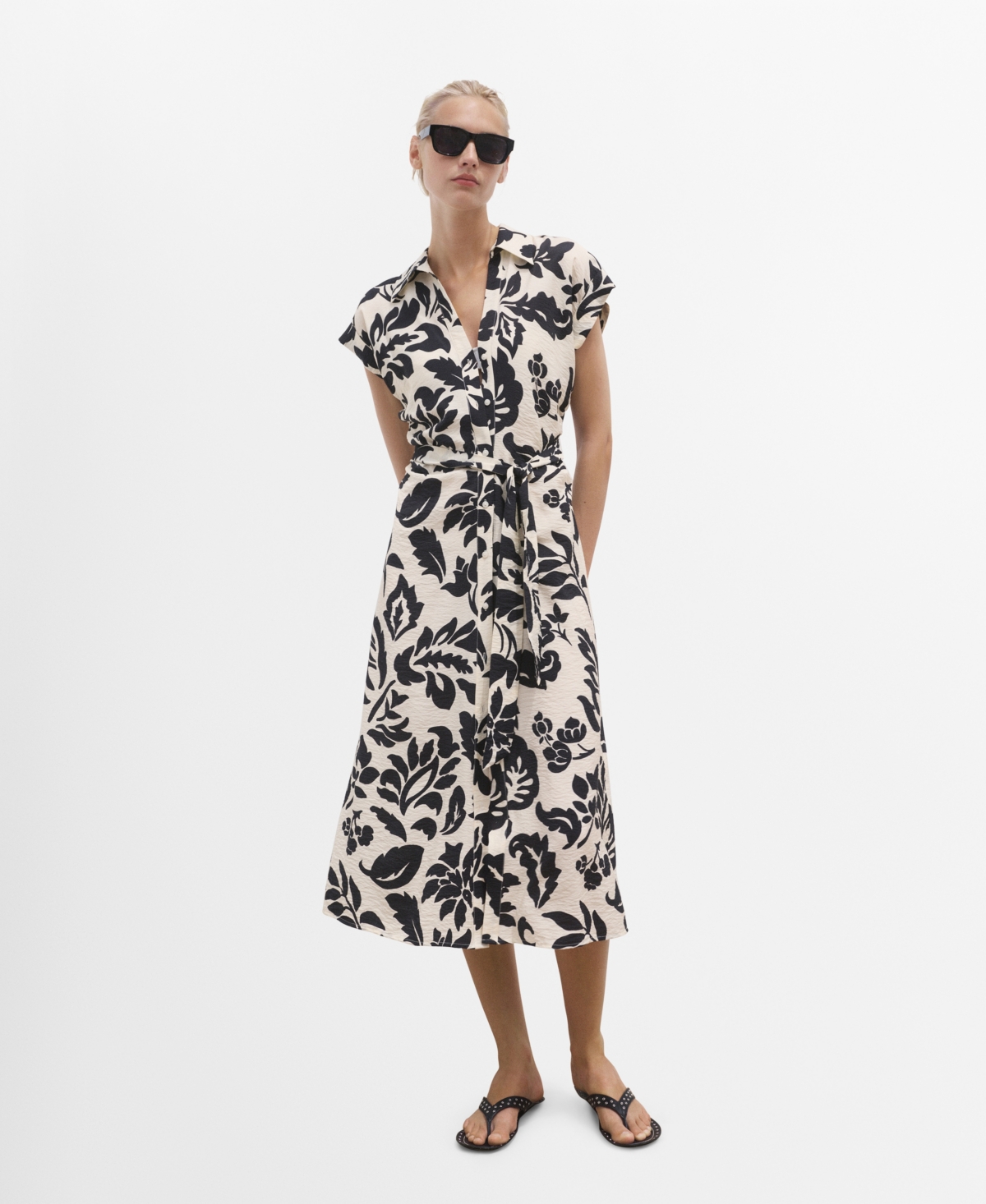 Women's Floral Print Shirt Dress - Fuchsia
