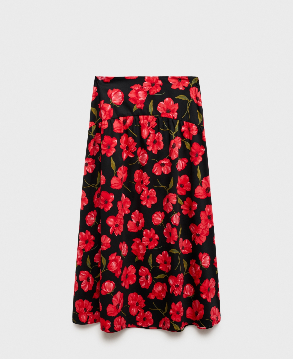 Mango Ama Floral Midi Skirt In Black