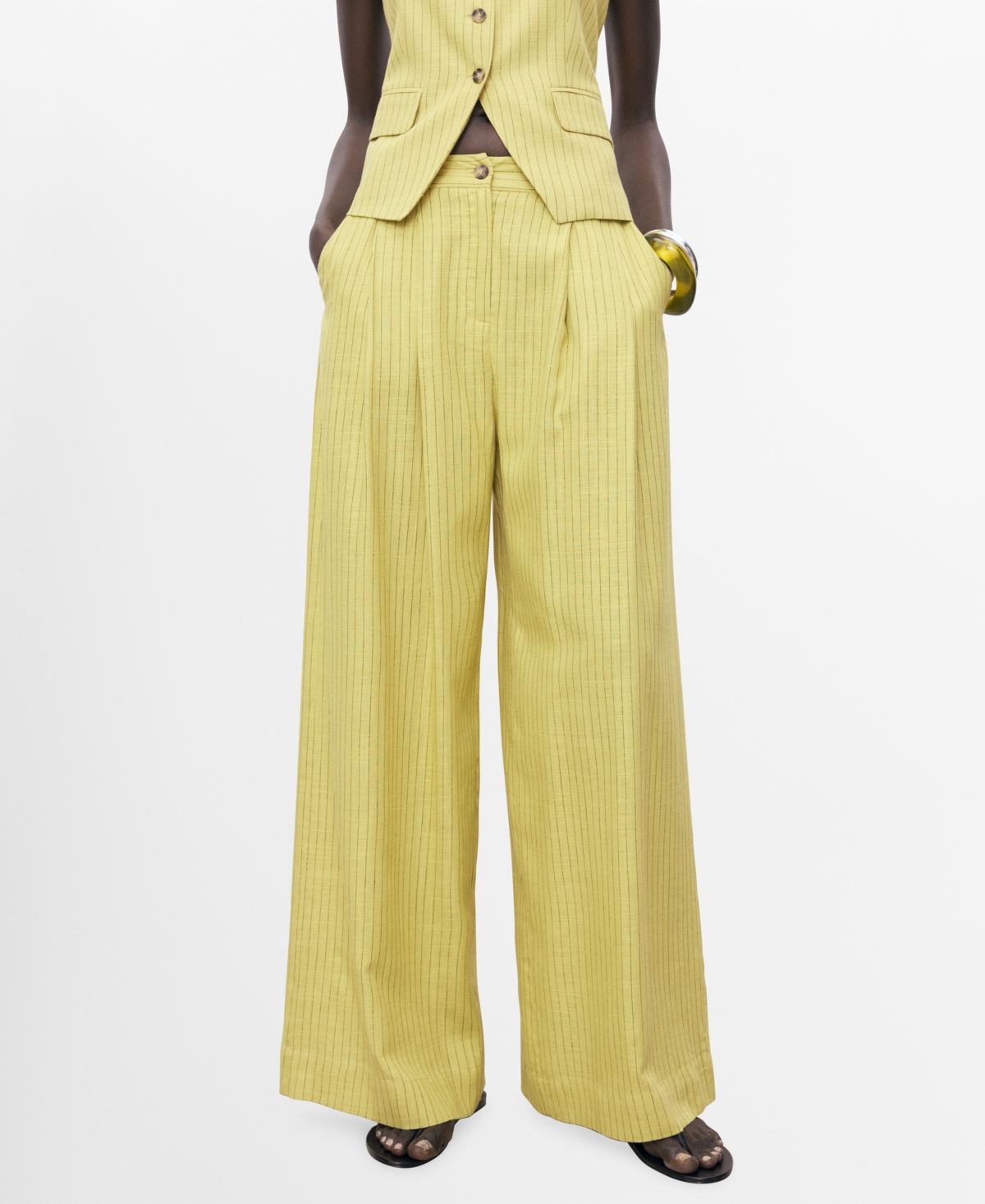 Mango Luce Stripe Wide Leg Pants In Green