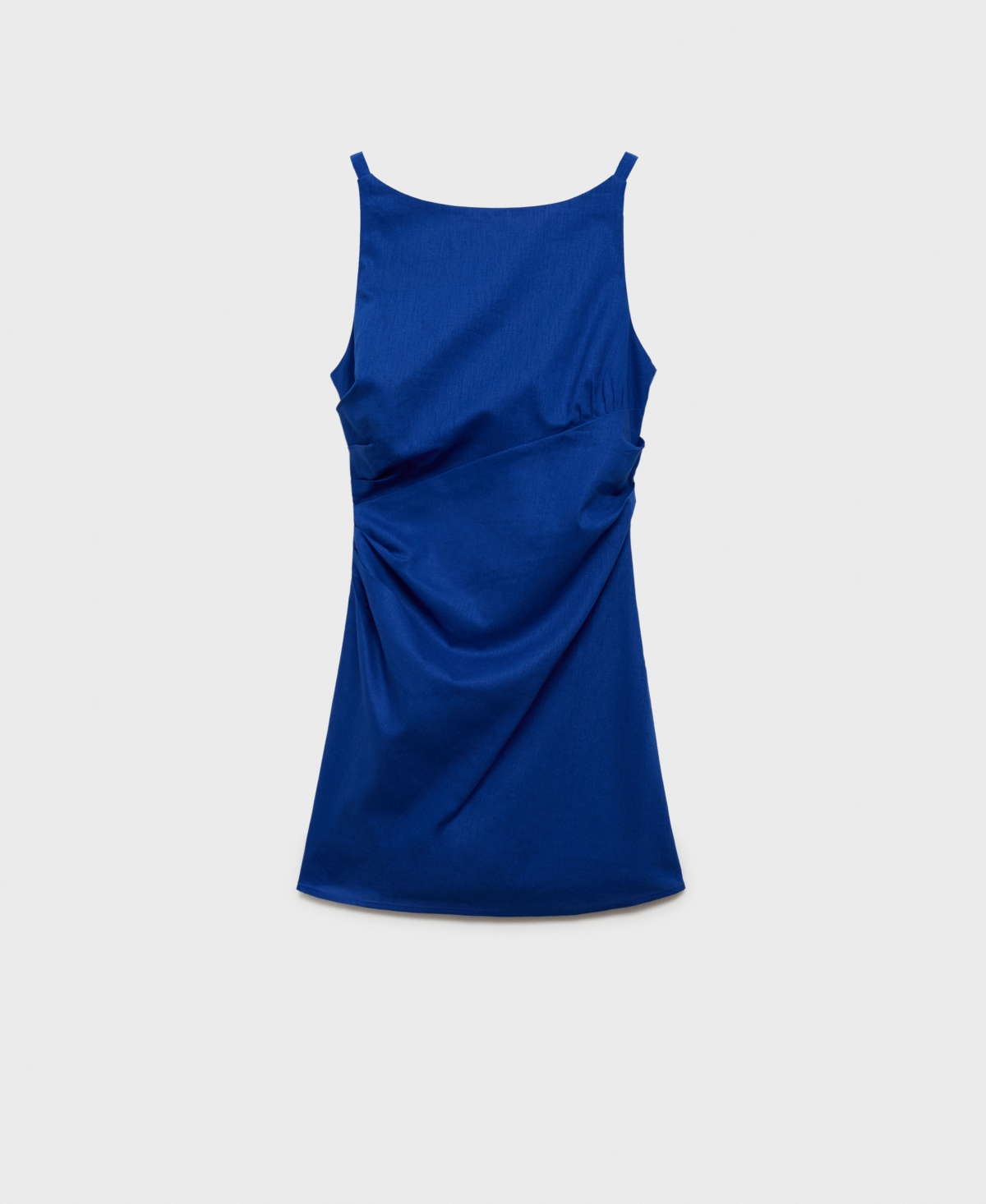 Mango Short Draped Linen Dress Vibrant Blue In Blue