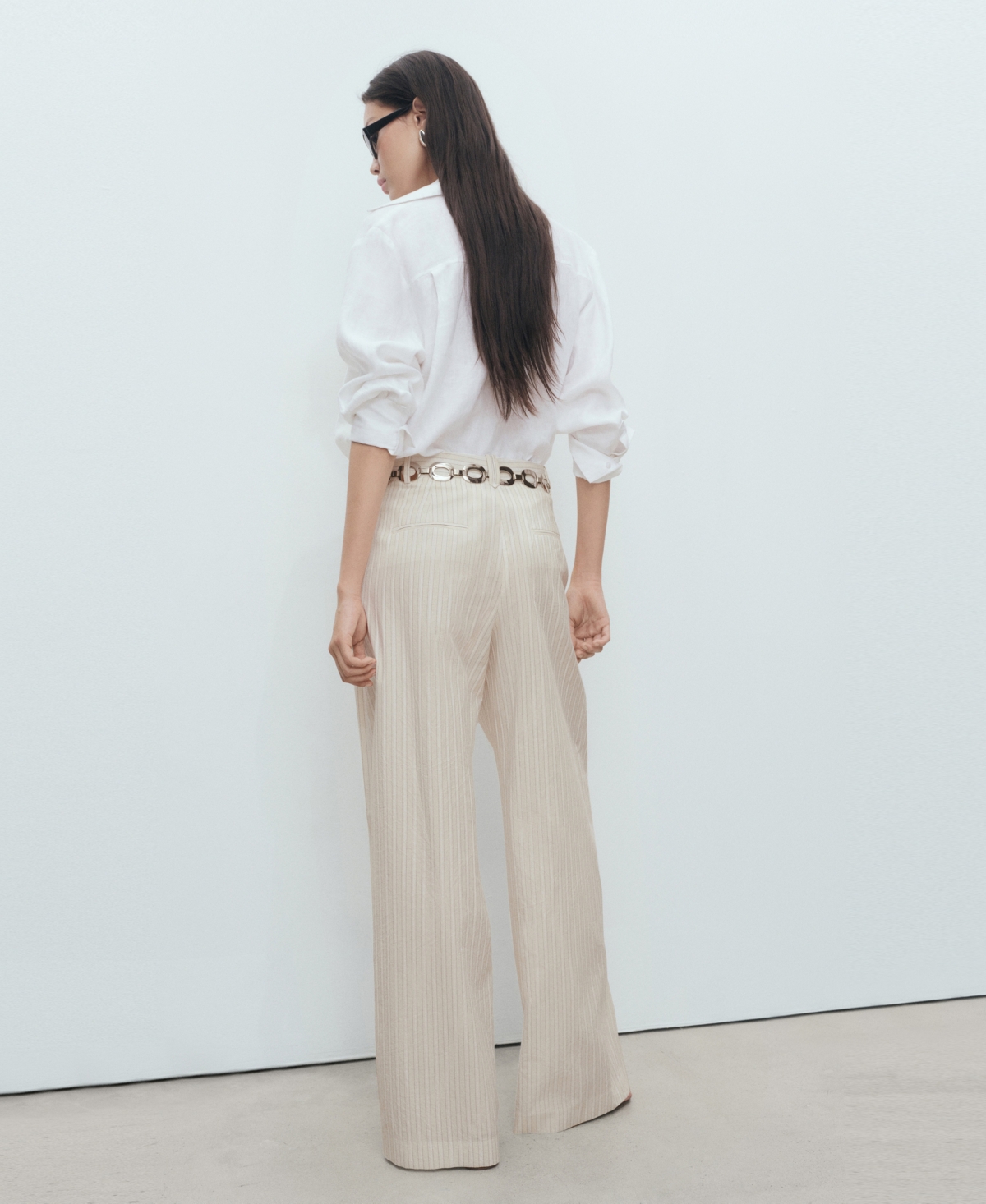 Mango Stripe Cotton Wide Leg Pants In Gray