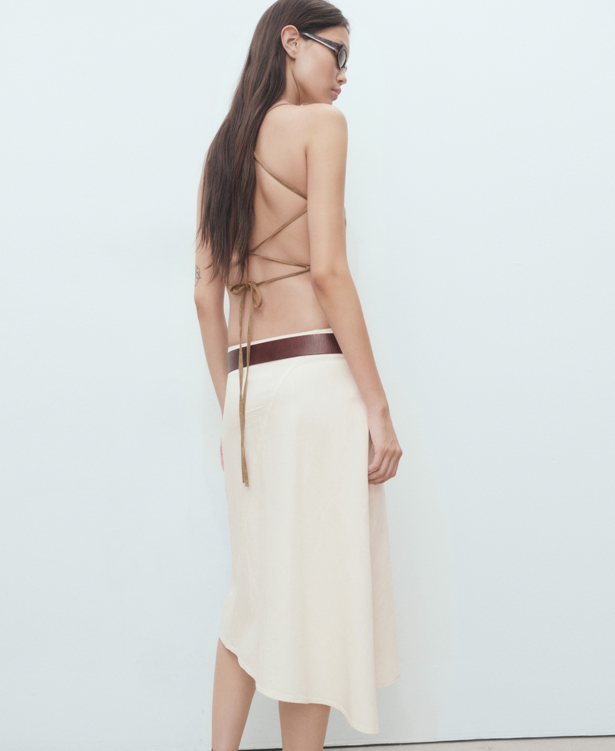 Mango Asymmetrical Cotton Midi Skirt Ecru In Brown