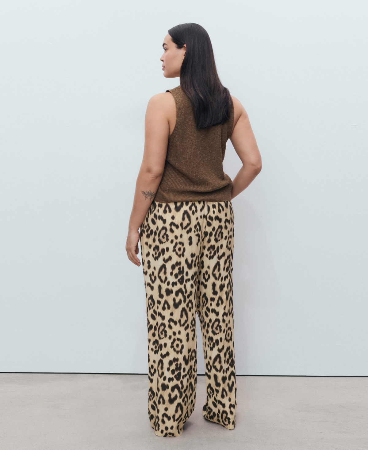 Mango Bernie Print Wide Leg Drawstring Pants In Brown