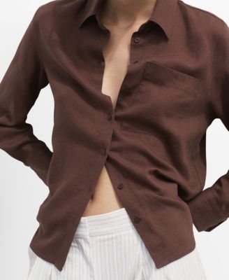 MANGO - Women's Lnen Blend Straight Shirt