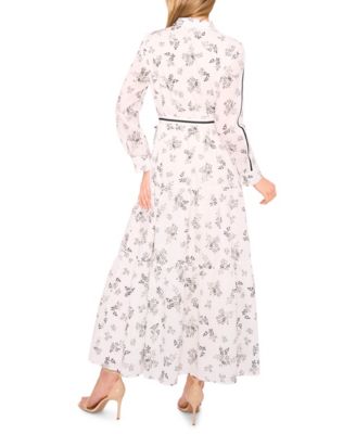 Women's Floral Long Sleeve Tie-Waist Shirtdress