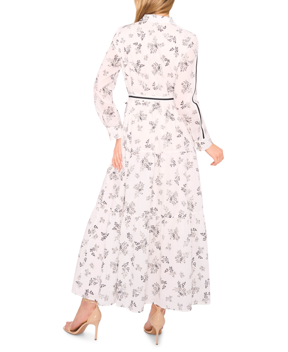 Cece Floral Long Sleeve Cotton Maxi Shirtdress In White