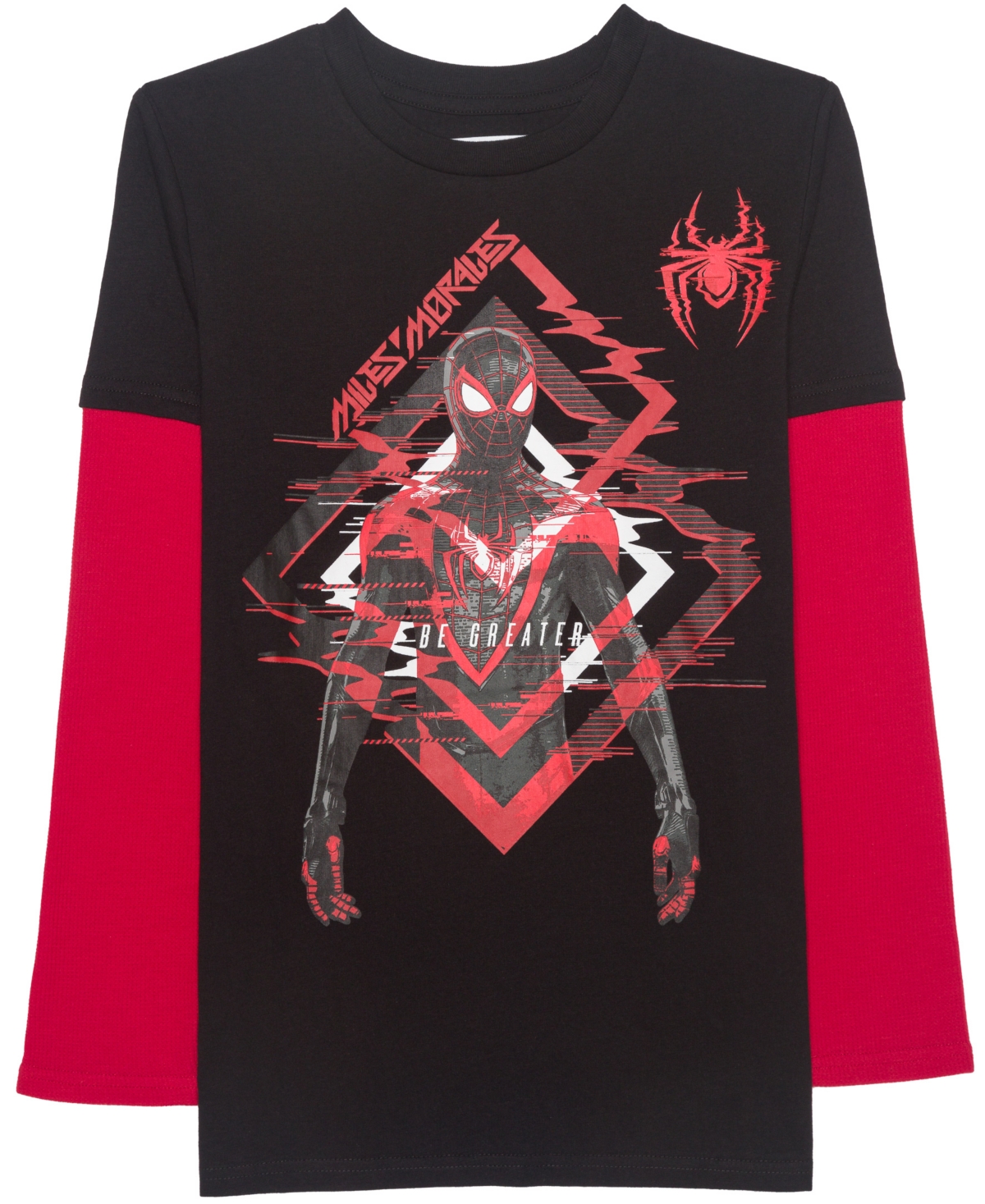 Spider-man Big Boys Miles Greater Long Sleeve Twofer T-shirt In Black