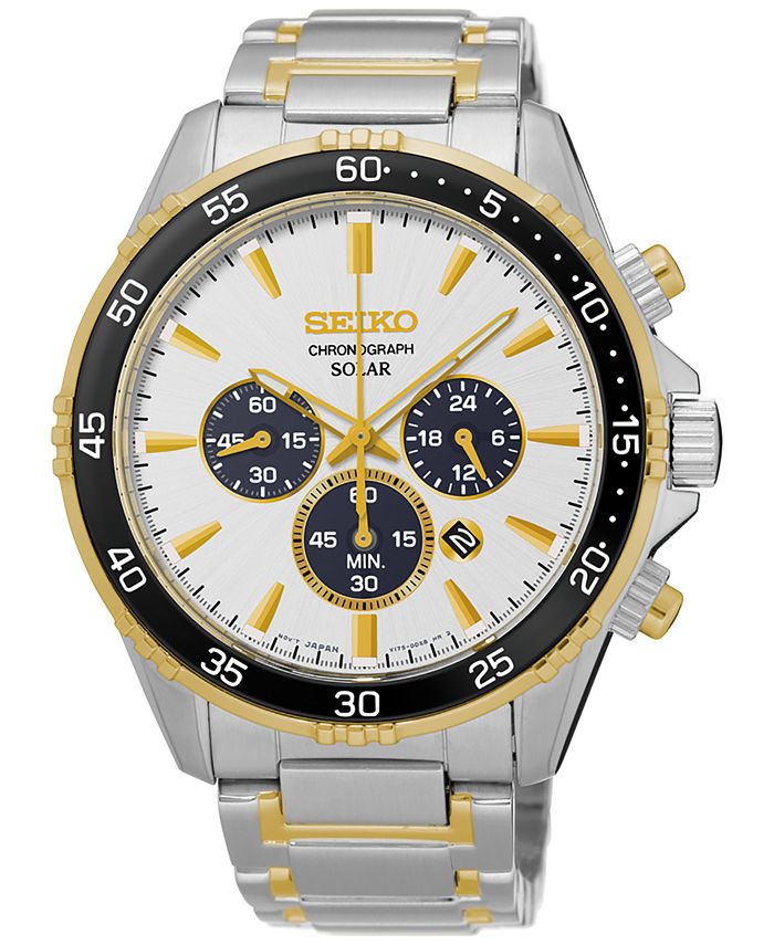 Seiko Men's Solar Chronograph TwoTone Stainless Steel Bracelet Watch