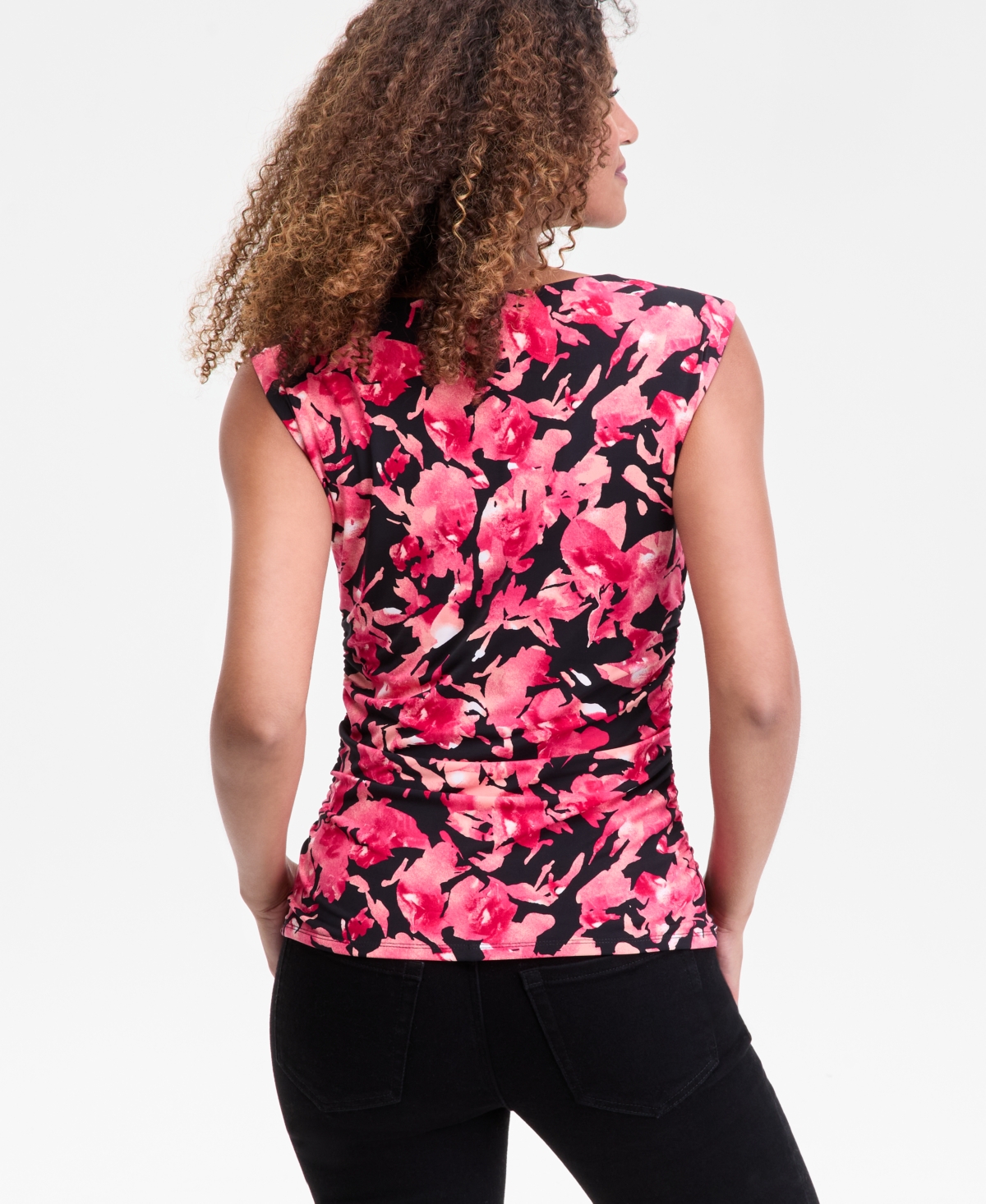 Inc International Concepts Women's Pleated-shoulder Sleeveless Ruched Top, Macy's Exclusive In Pink