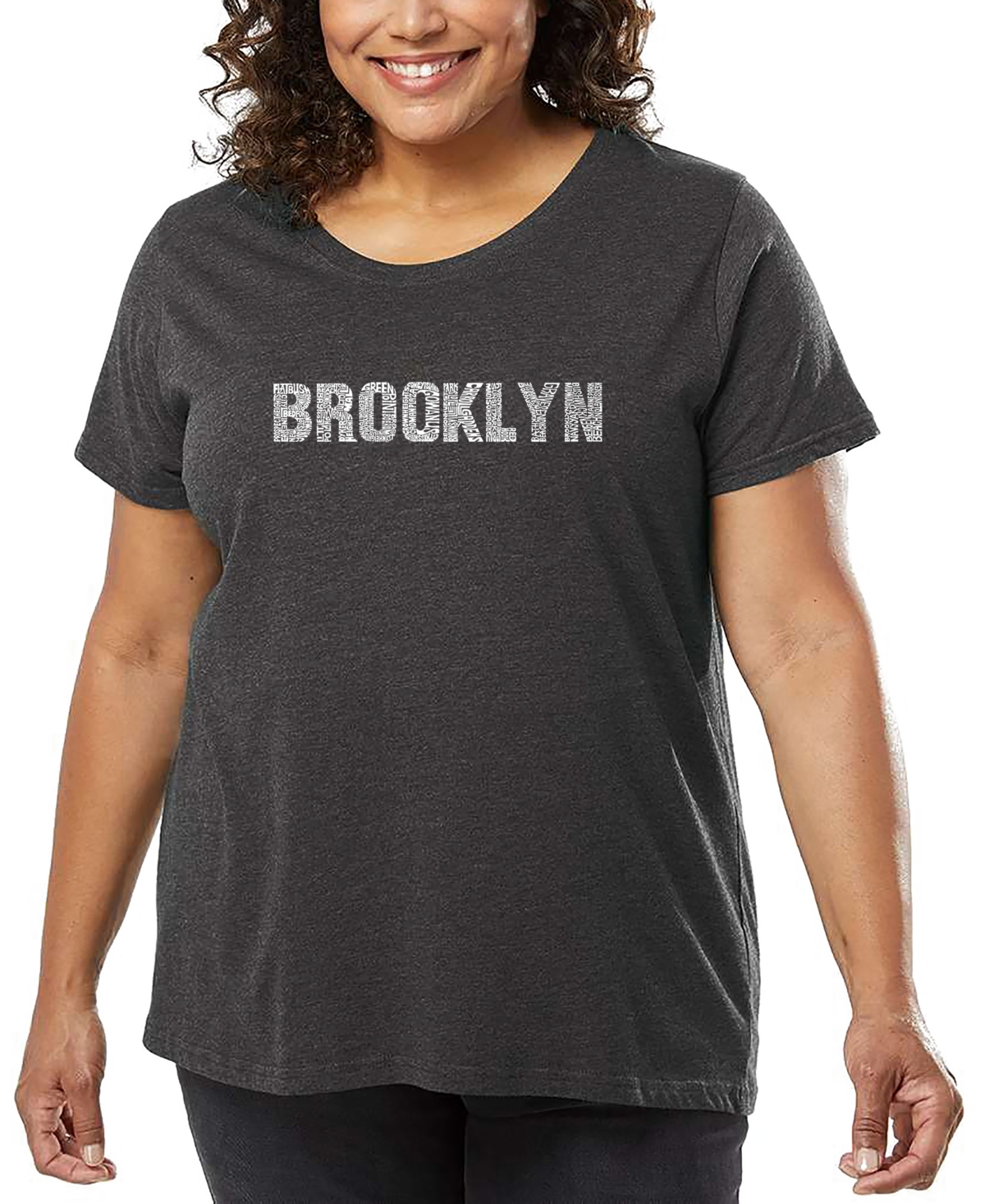 La Pop Art Plus Size Brooklyn Neighborhoods Word Art T-shirt In Gray