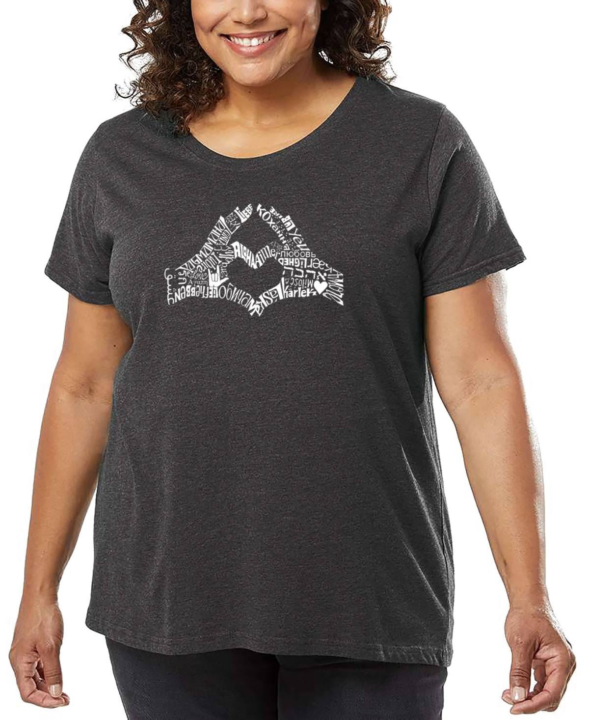 La Pop Art Plus Size Finger Heart Word Art T-shirt In Black