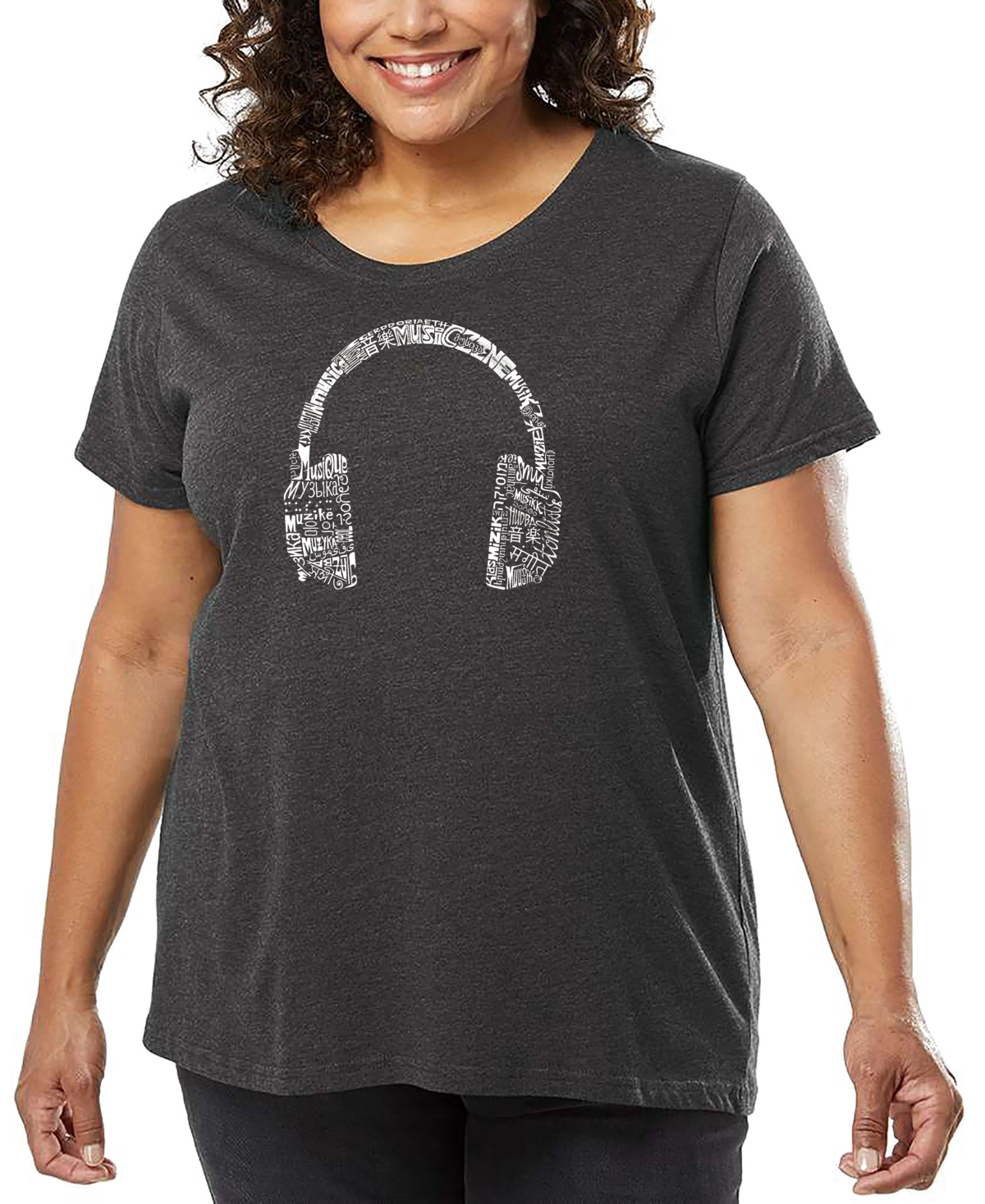 La Pop Art Plus Size Different Genres Of Music Word Art T-shirt In Gray