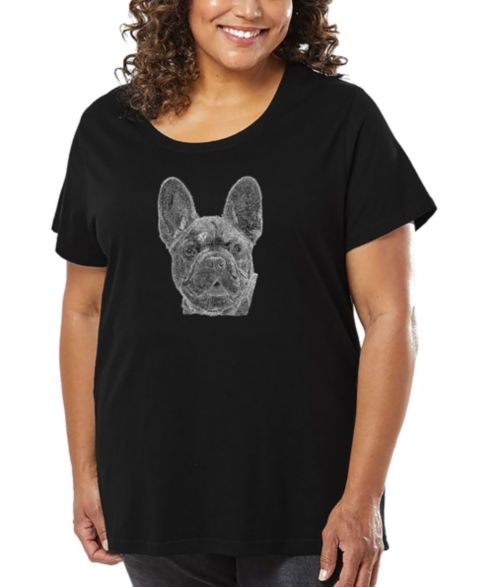 Женская футболка LA Pop Art Plus Size French Bulldog Word Art, цвет: Чёрный
