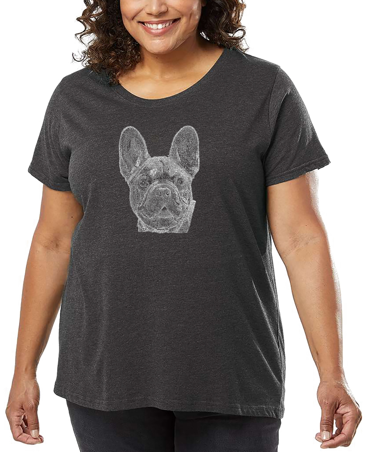 La Pop Art Plus Size French Bulldog Word Art T-shirt In Gray