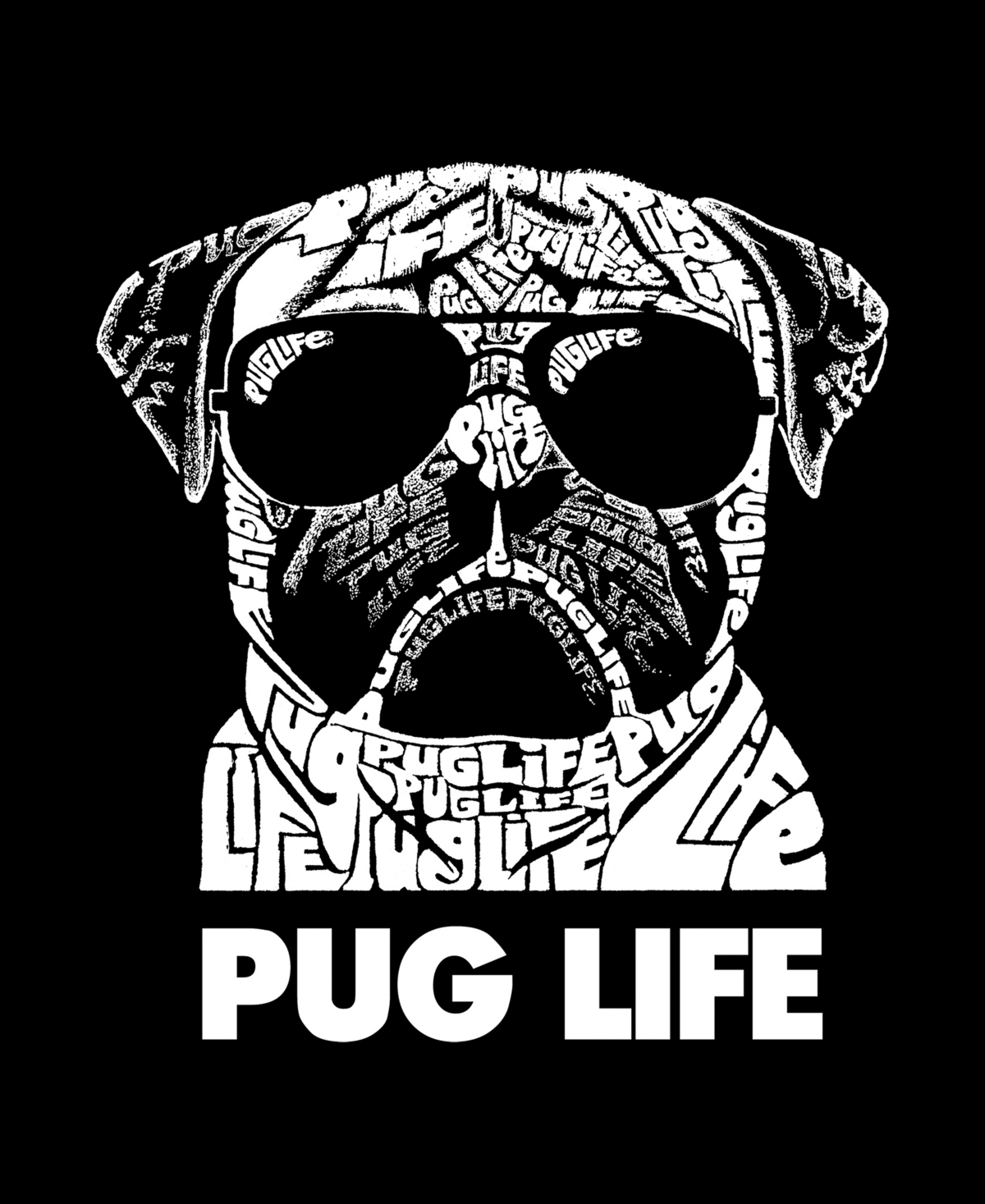 La Pop Art Plus Size Pug Life Word Art T-shirt In Black