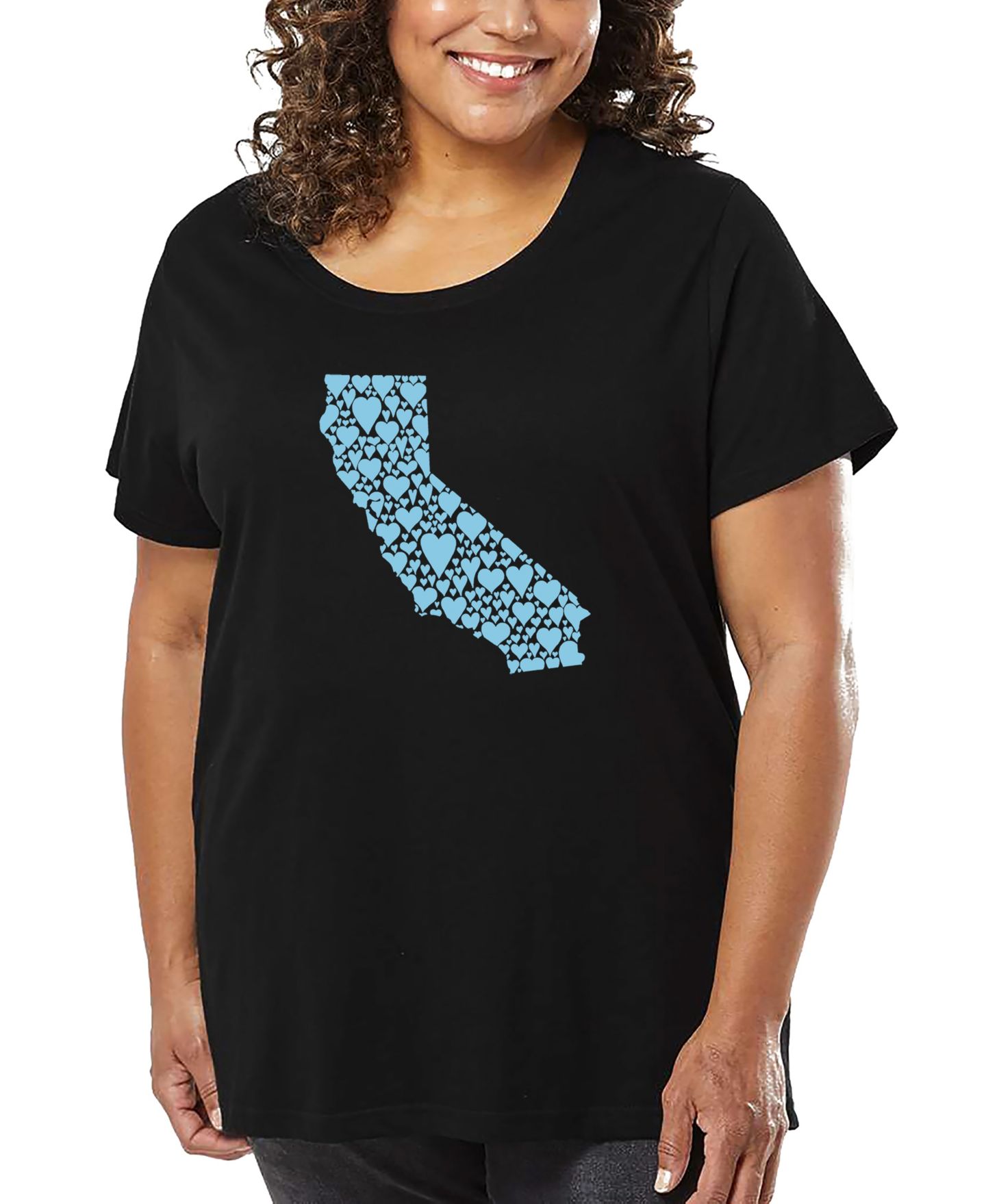 Женская футболка LA Pop Art Plus Size California Hearts Art, цвет: Чёрный — фото 1
