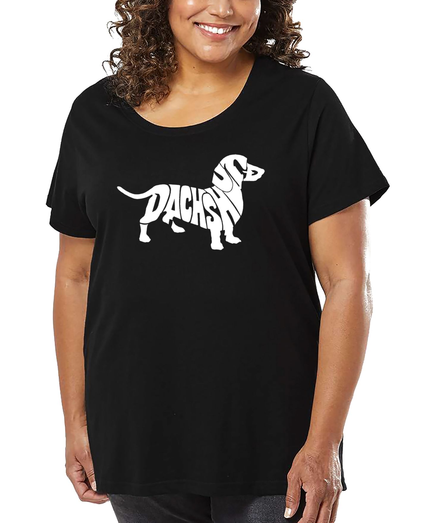 Женская футболка LA Pop Art Plus Size Dachshund Word Art, цвет: Чёрный — фото 1