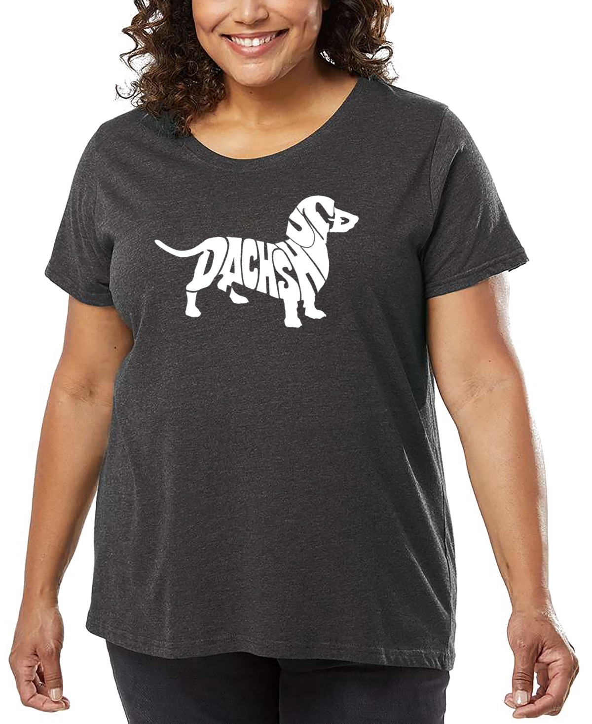 La Pop Art Plus Size Dachshund Word Art T-shirt In Gray