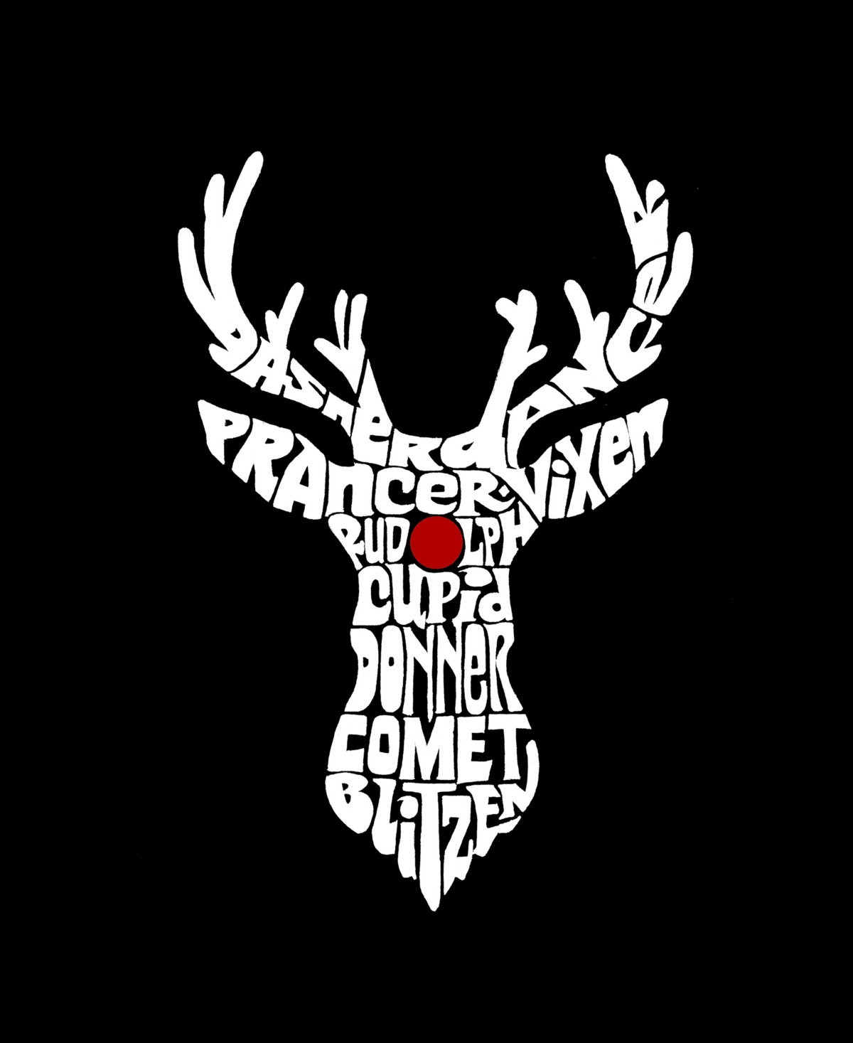 La Pop Art Plus Size Santa's Reindeer Word Art T-shirt In Black