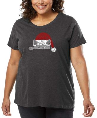 Plus Size Christmas Peeking Cat Word Art T-Shirt