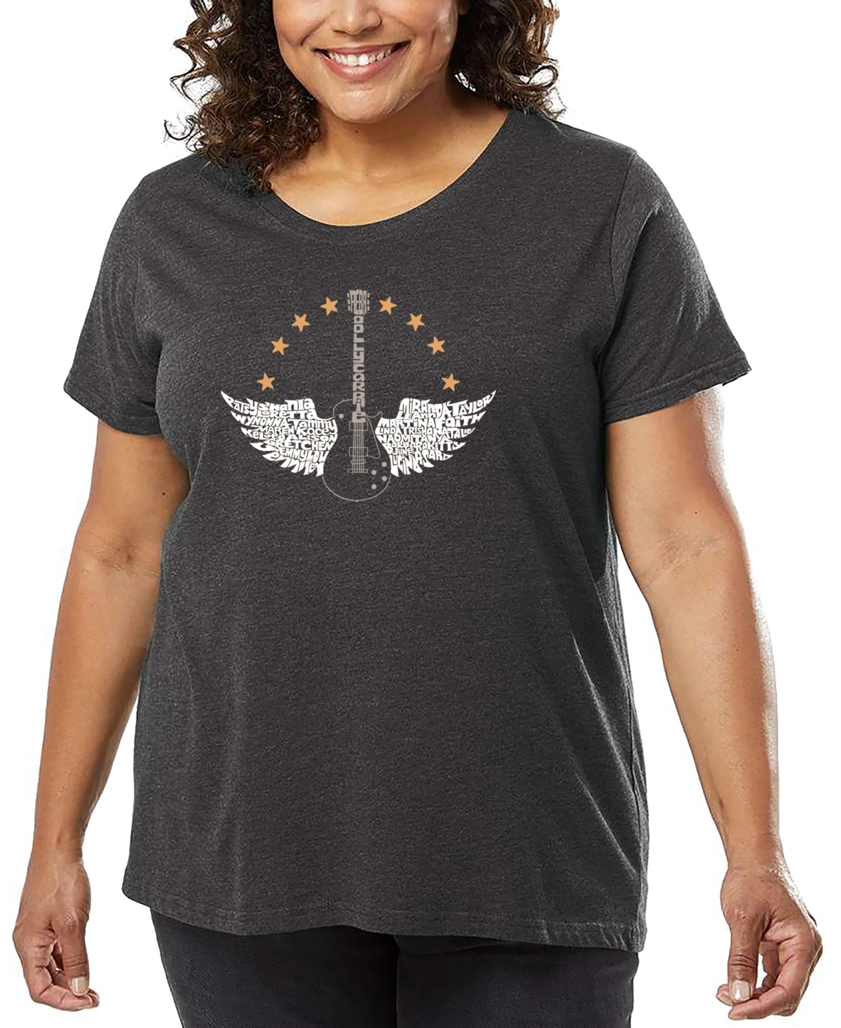 La Pop Art Plus Size Country Female Singers Word Art T-shirt In Gray