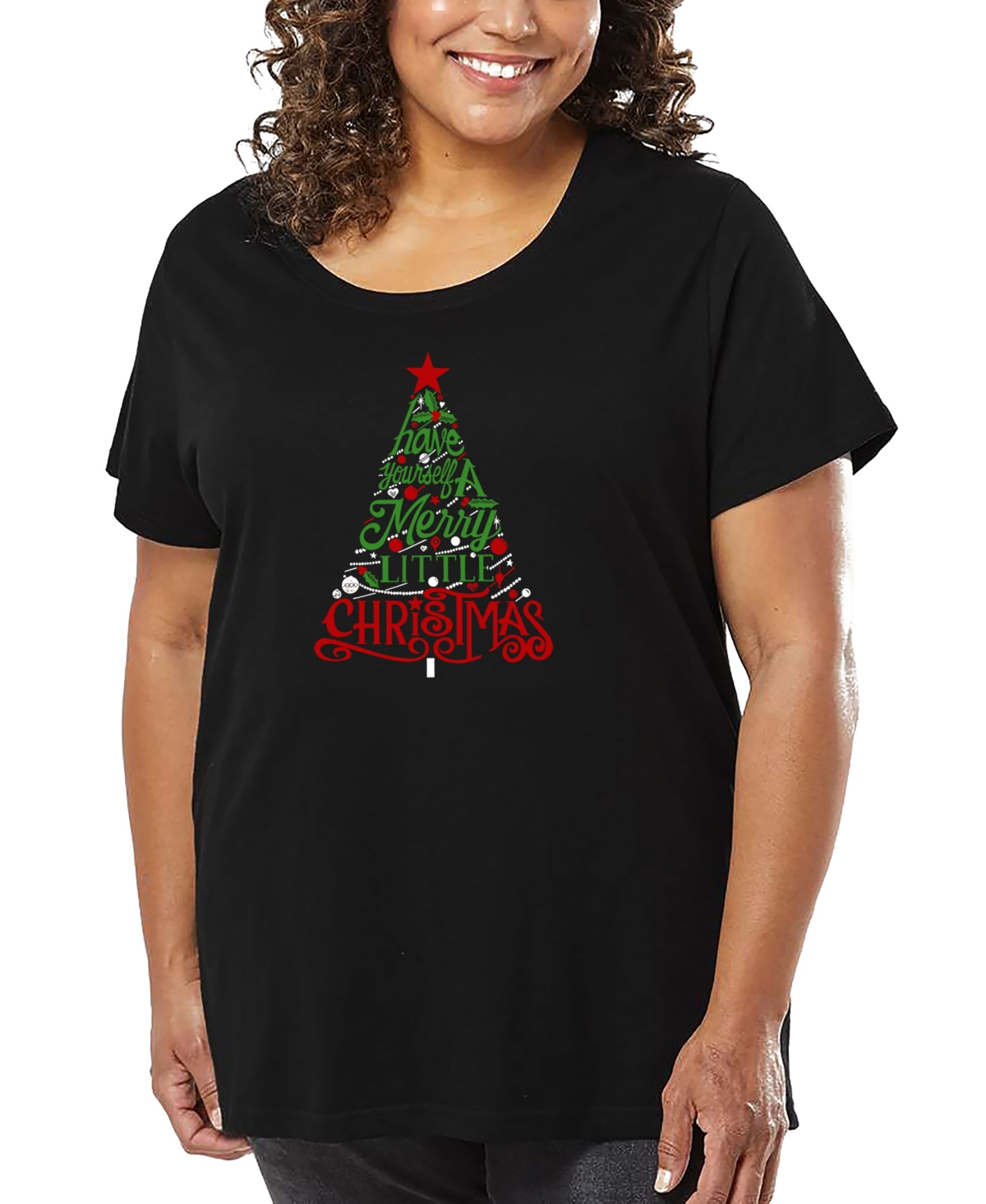 La Pop Art Plus Size Have Yourself A Merry Little Christmas Word Art T-shirt In Black