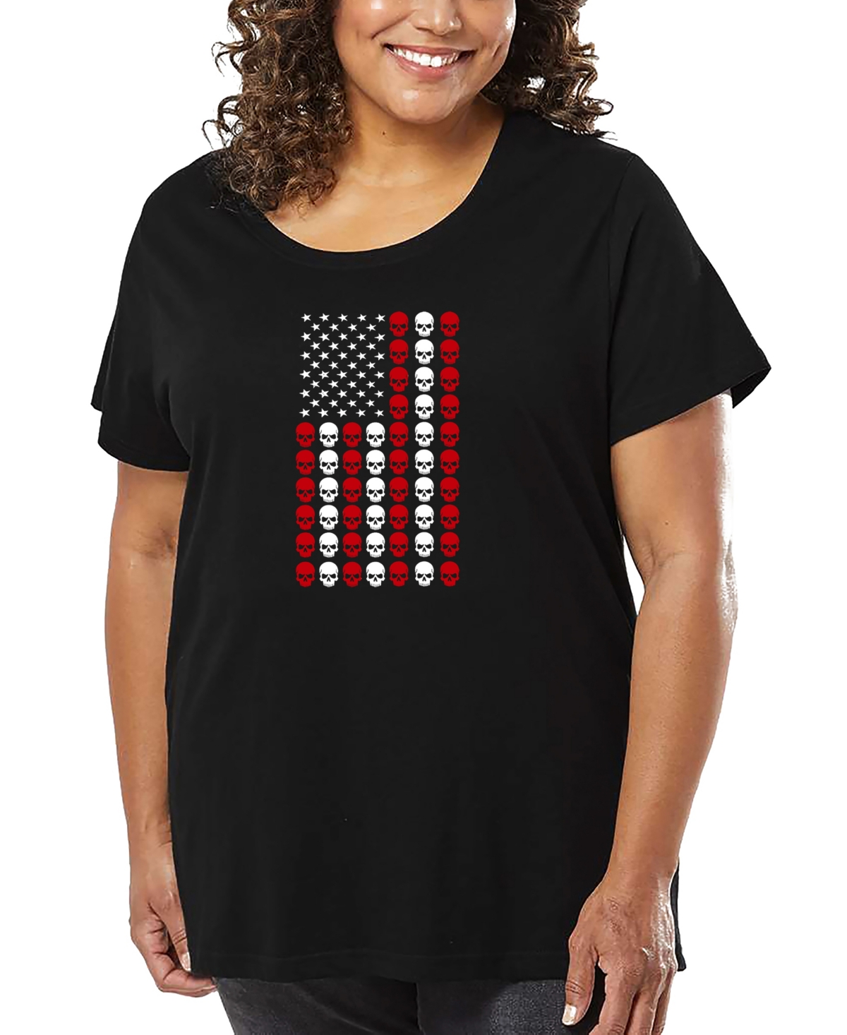 La Pop Art Plus Size Skull Flag Art T-shirt In Black
