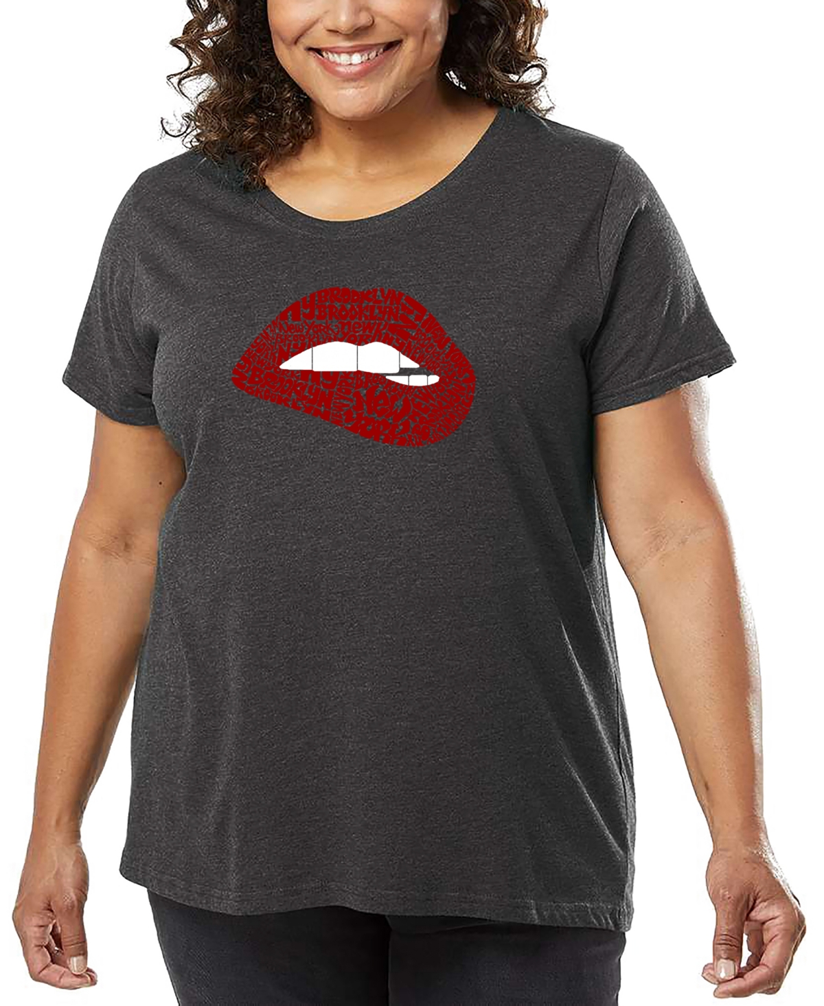 La Pop Art Plus Size Brooklyn Neighborhoods Word Art T-shirt In Gray