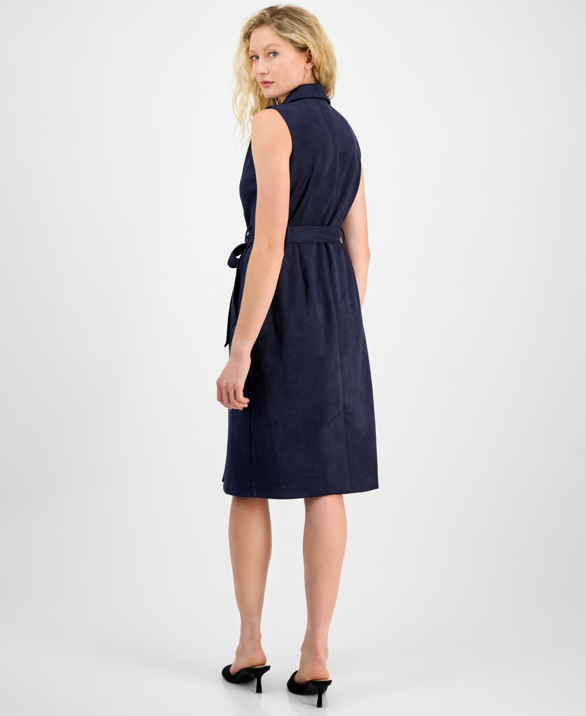 Julia Jordan Women's Faux-suede Sash-belt Notch-lapel Dress In Blue