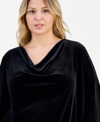 Plus Size Velvet Cowlneck Bell-Sleeve Top