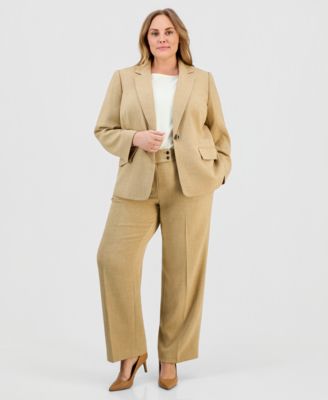 Plus Size Notched Collar One-Button Crepe Blazer