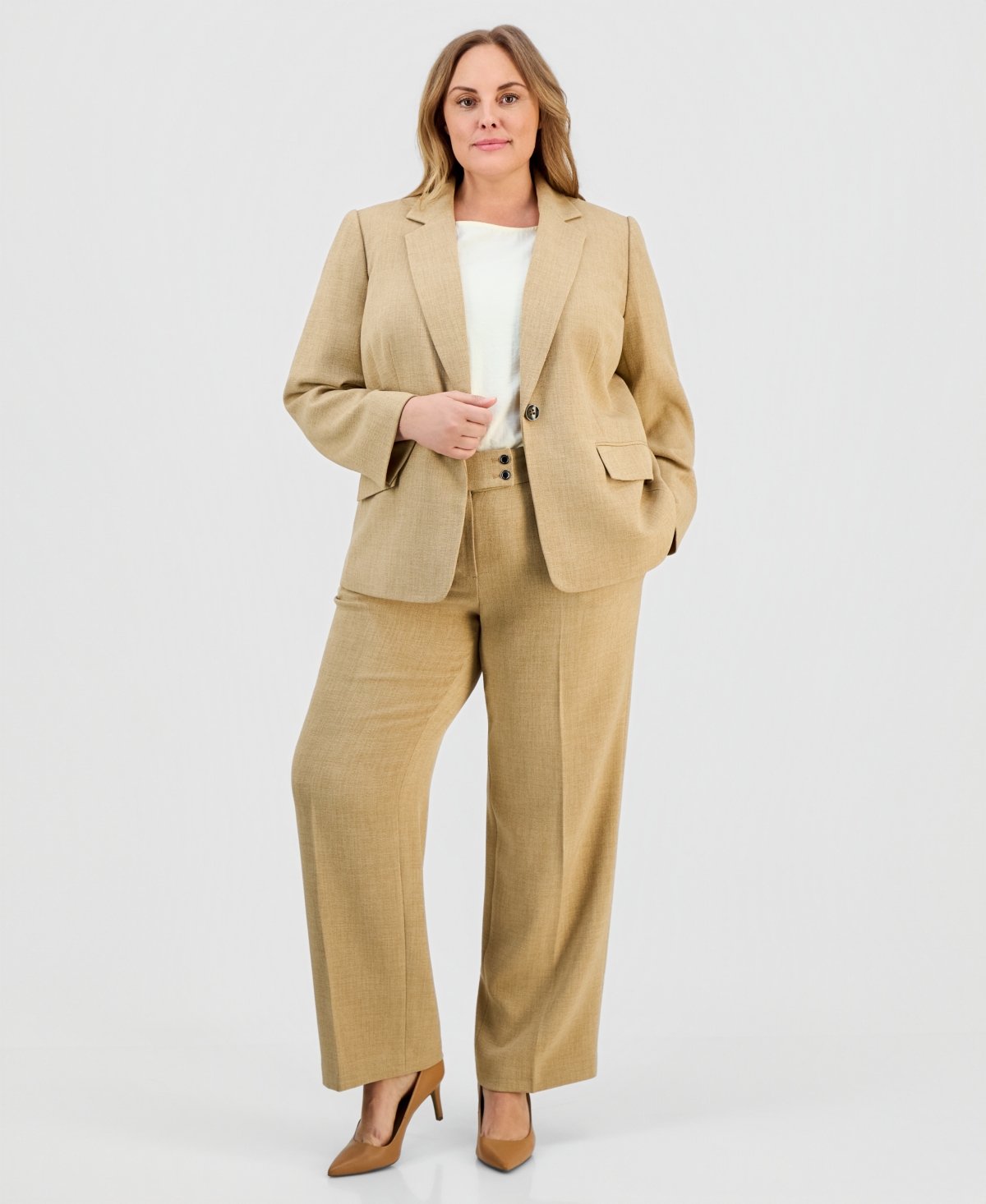 Kasper Plus Notched Collar One-Button Crepe Blazer