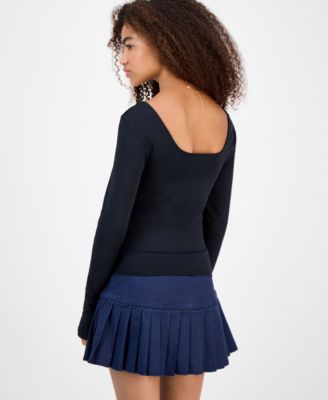 Juniors' Square-Neck Double-Layer Long-Sleeve