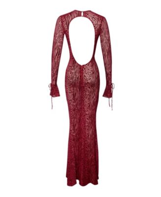 Women Waylynn Burnout Velvet Detail Mesh Backless Maxi Dress