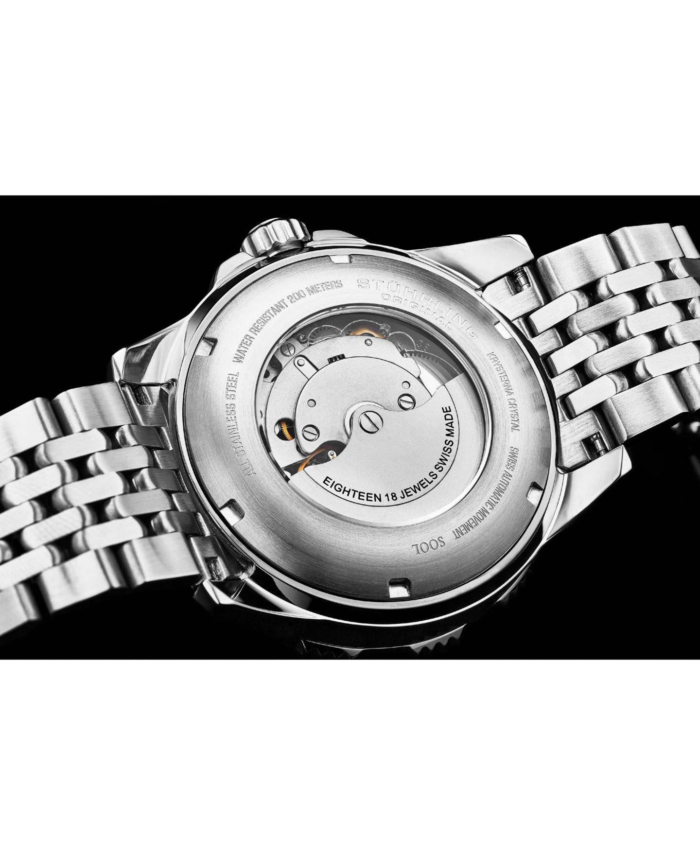 Мужские часы Stuhrling Men s Radiance Heritage 1006 43mm Swiss Automatic Diver Watch, Super-LumiNova Dial, Oyster-Style Bracelet, 200M WR, цвет: Серебряный — фото 3