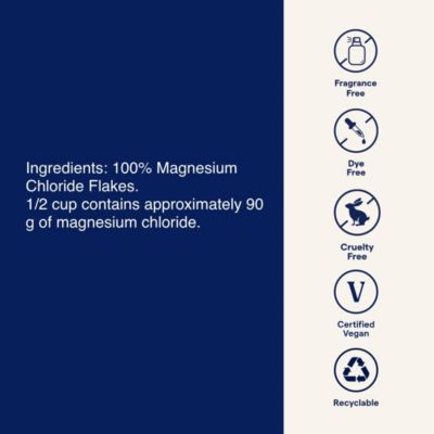 Pure Magnesium Flakes: Bath soak for relaxation, sleep, and skin health. Soothes body and feet. 44 oz.