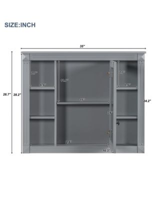 35" x 28" Mirror Cabinet with 6 Open Shelves, Wall Mounted Bathroom Medicine Cabinet (No Vanity)