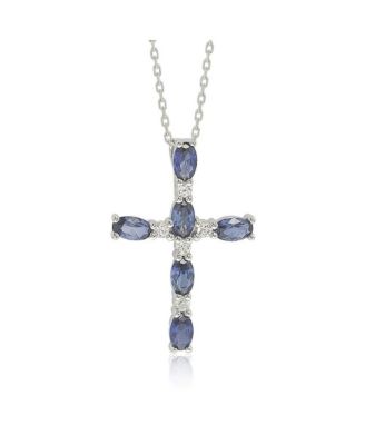 Suzy Levian Sterling Sapphire & Created Sapphire Oval Cut Cross Pendant Necklace